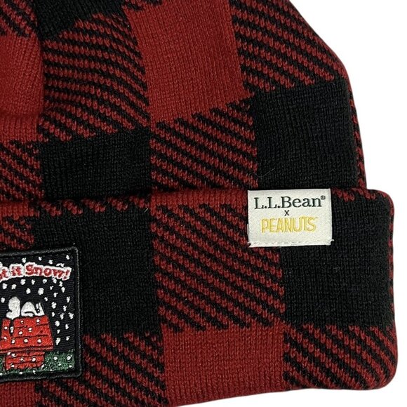 Peanuts Snoopy Beanie Hat Let It Snow LL Bean Red Buffalo Plaid New With Tags - Picture 3 of 7
